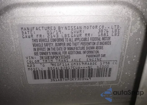 2019 Nissan Sentra Sv z USA, uszkodzony, nr VIN 3N1AB7AP0KY303469